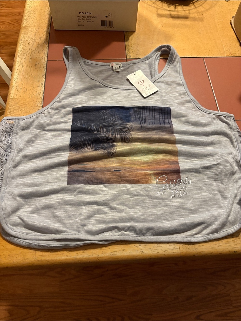 Guess by Marciano Light Gray Sunset Palm Graphic Tank
